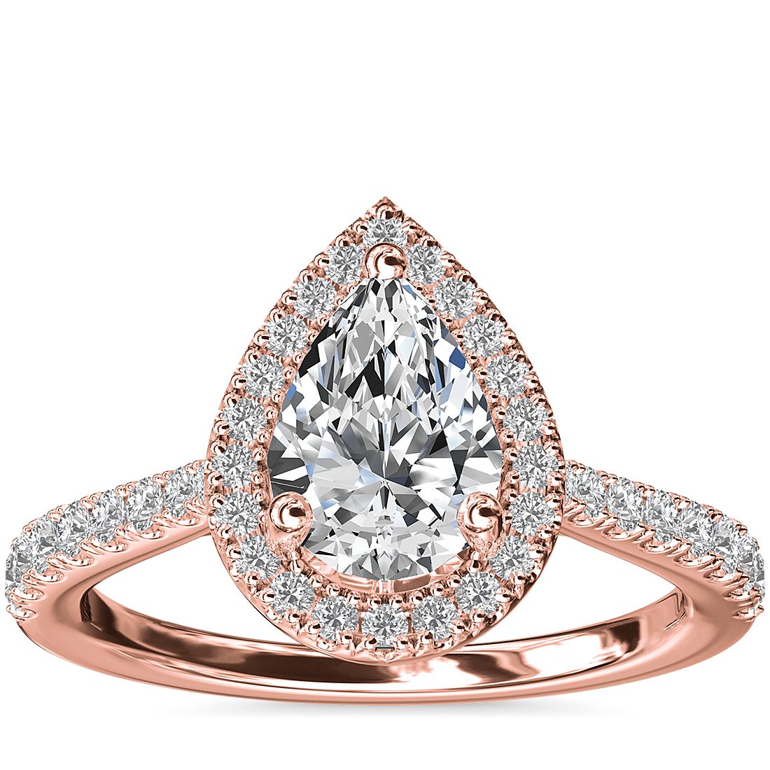 3Ct Pear Cut Diamond Halo Engagement Ring Bridal Set 14K Rose Gold Finish 